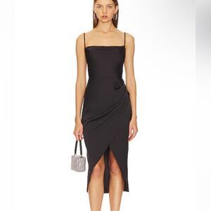 NWT More To Come Adonia Wrap Midi Dress in Black strappy Revolve M